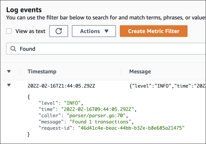 Filtrage du message dans Cloudwatch Logs