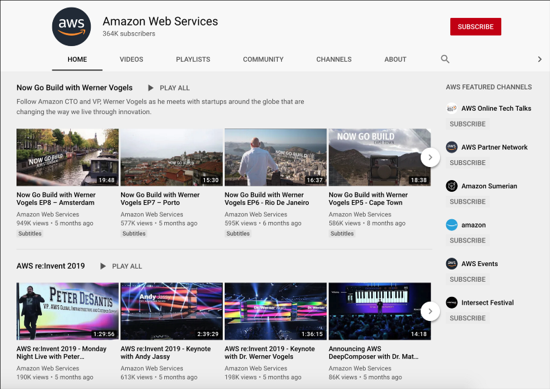 Capture d’écran de la chaîne officielle Amazon Web Services