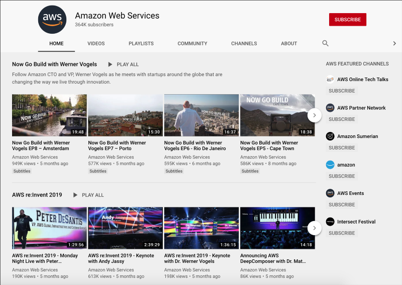 Capture d’écran de la chaîne officielle Amazon Web Services