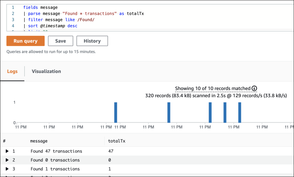 Utilisation de parse dans Cloudwatch Insights