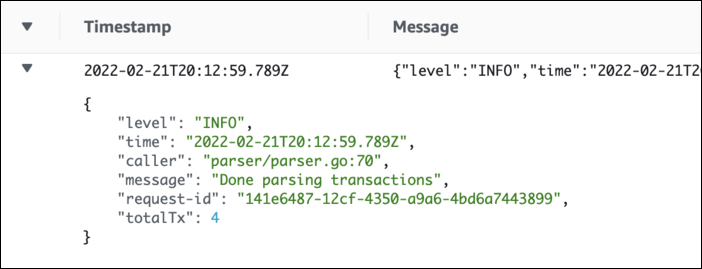 Message en json dans Cloudwatch Logs