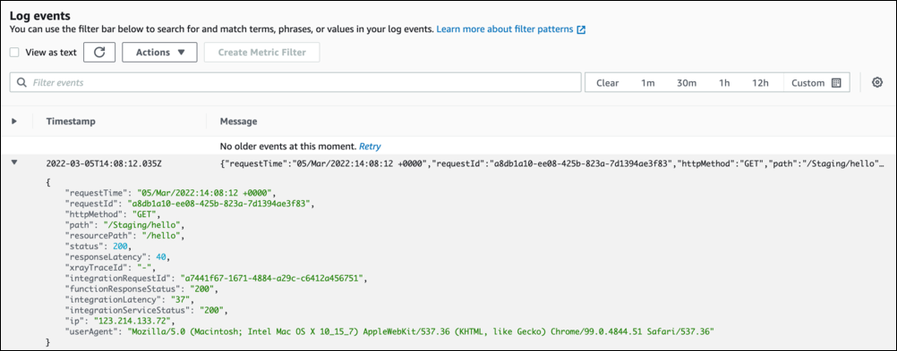 Access logs via la console AWS