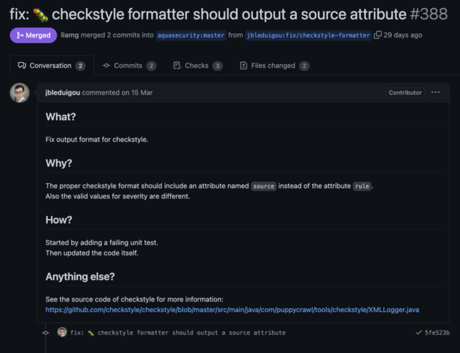 La pull request que j’ai proposé